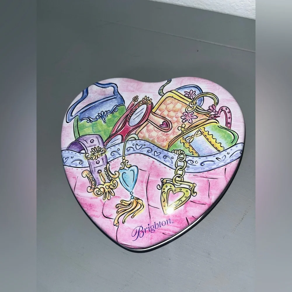 Brighton Heart GiftBox Tin Pink Green Blue Purse Charms Belt Empty Metal Storage